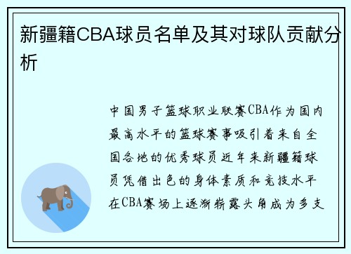 新疆籍CBA球员名单及其对球队贡献分析